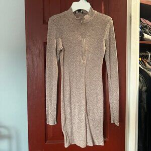 Mock Neck Ribbed Long-Sleeve Zipper Dress - Size S, Excellent Condition
